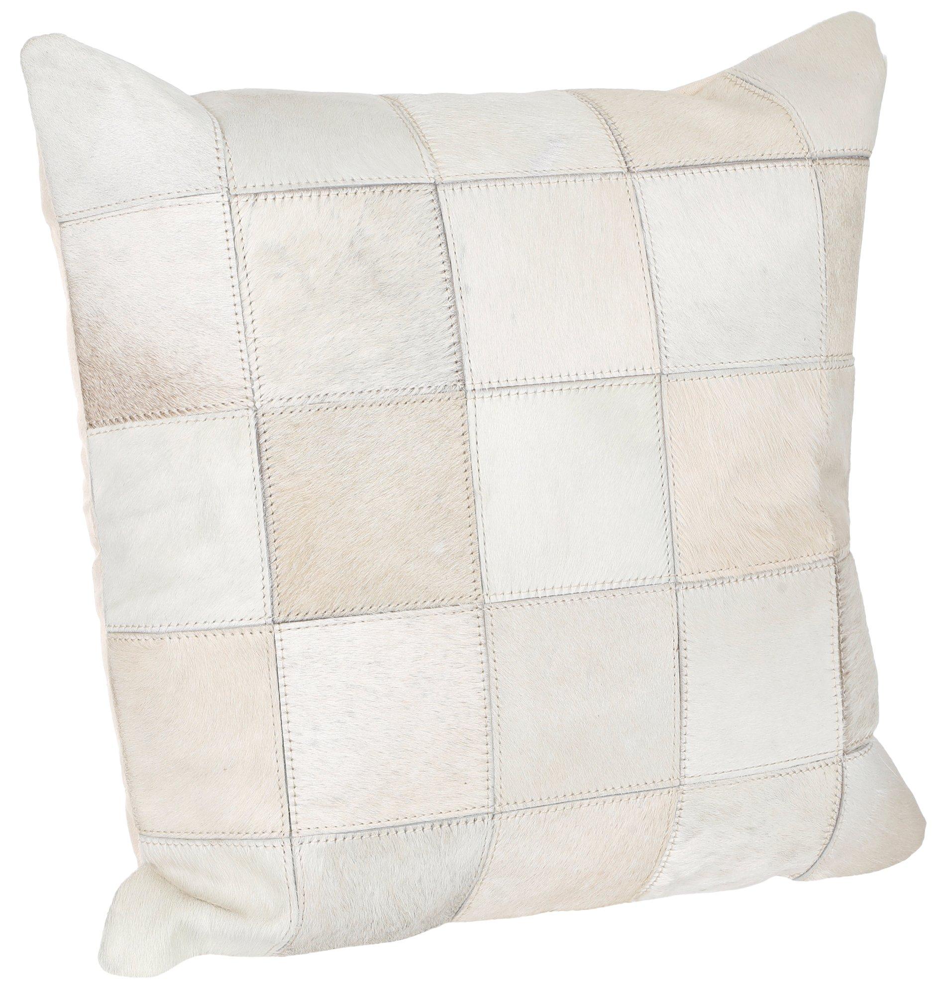 19x19 Stitched Faux Fur Pillow - White
