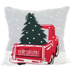 18x18 Merry Christmas Farmtruck Decorative Pillow- Grey
