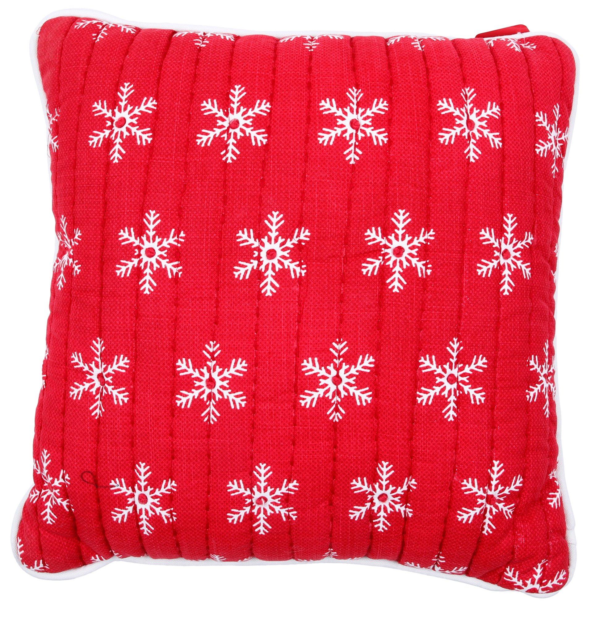 18x18 Christmas Snowflakes Inspired Throw Pillow - Red