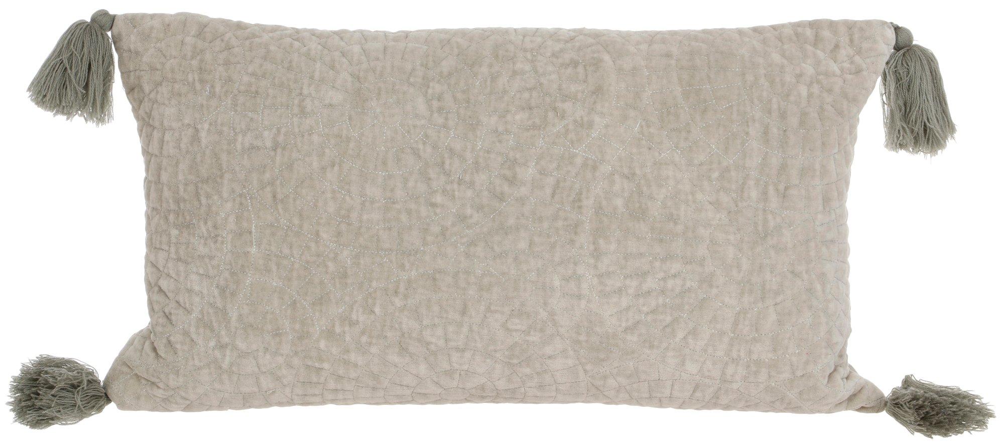14x24 Velour Tassel Decorative Pillow - Grey