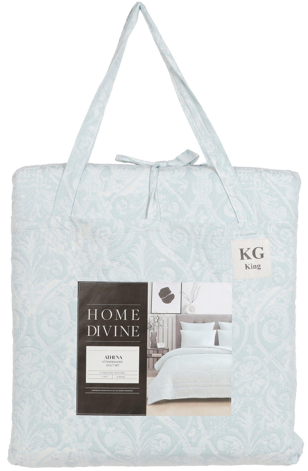King Size 3 Pc Athena Stonewashed Quilt Set - Blue