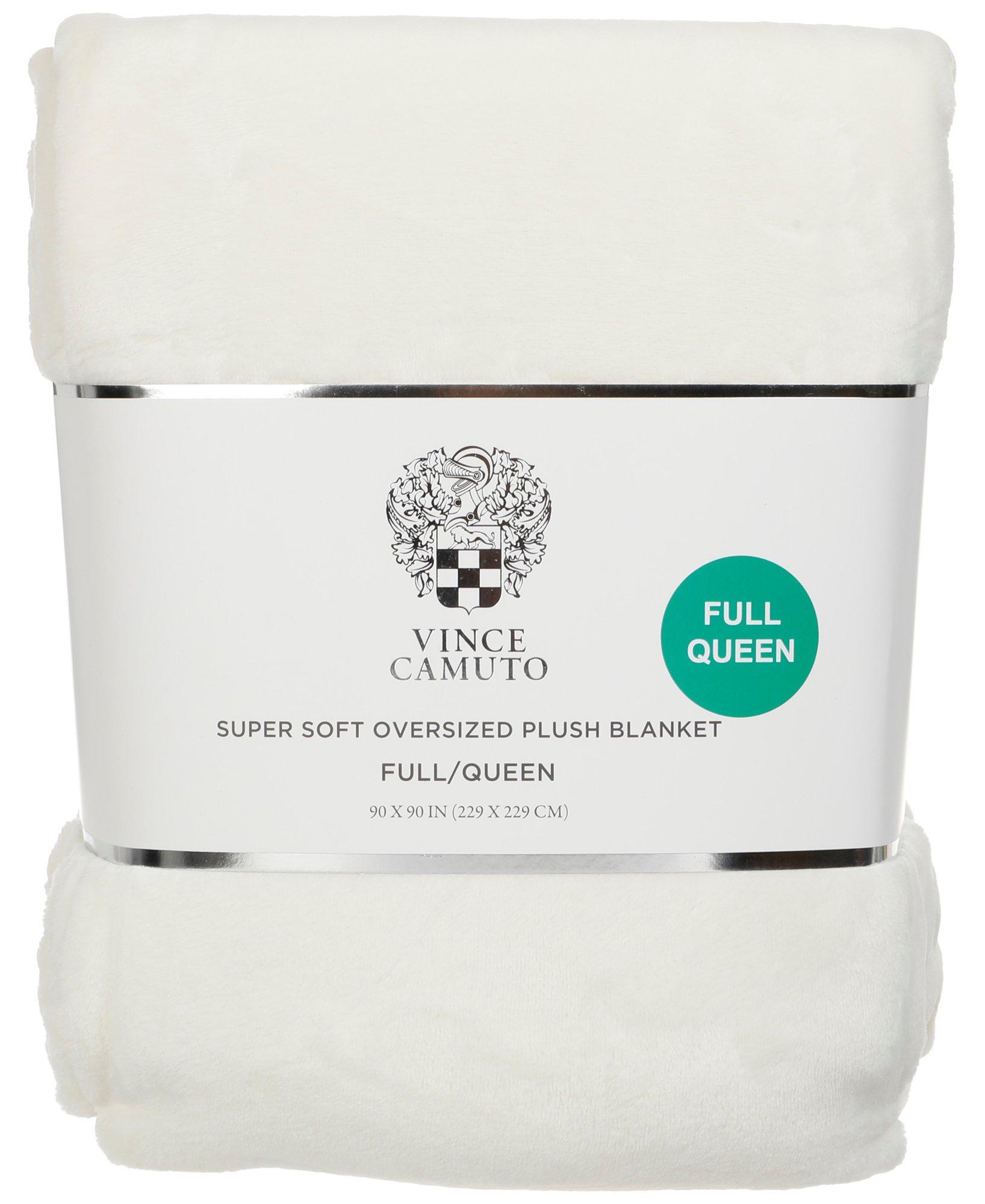 Full/Queen Size Solid Plush Throw Blanket - White