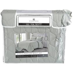 Twin Size 2 Pc Ruffled Ultra Soft Quilt Set - Sage