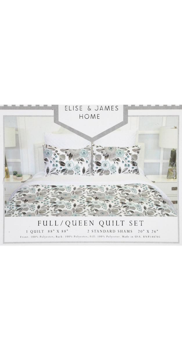 3 pc King Size Floral Quilt Set Green/White bealls