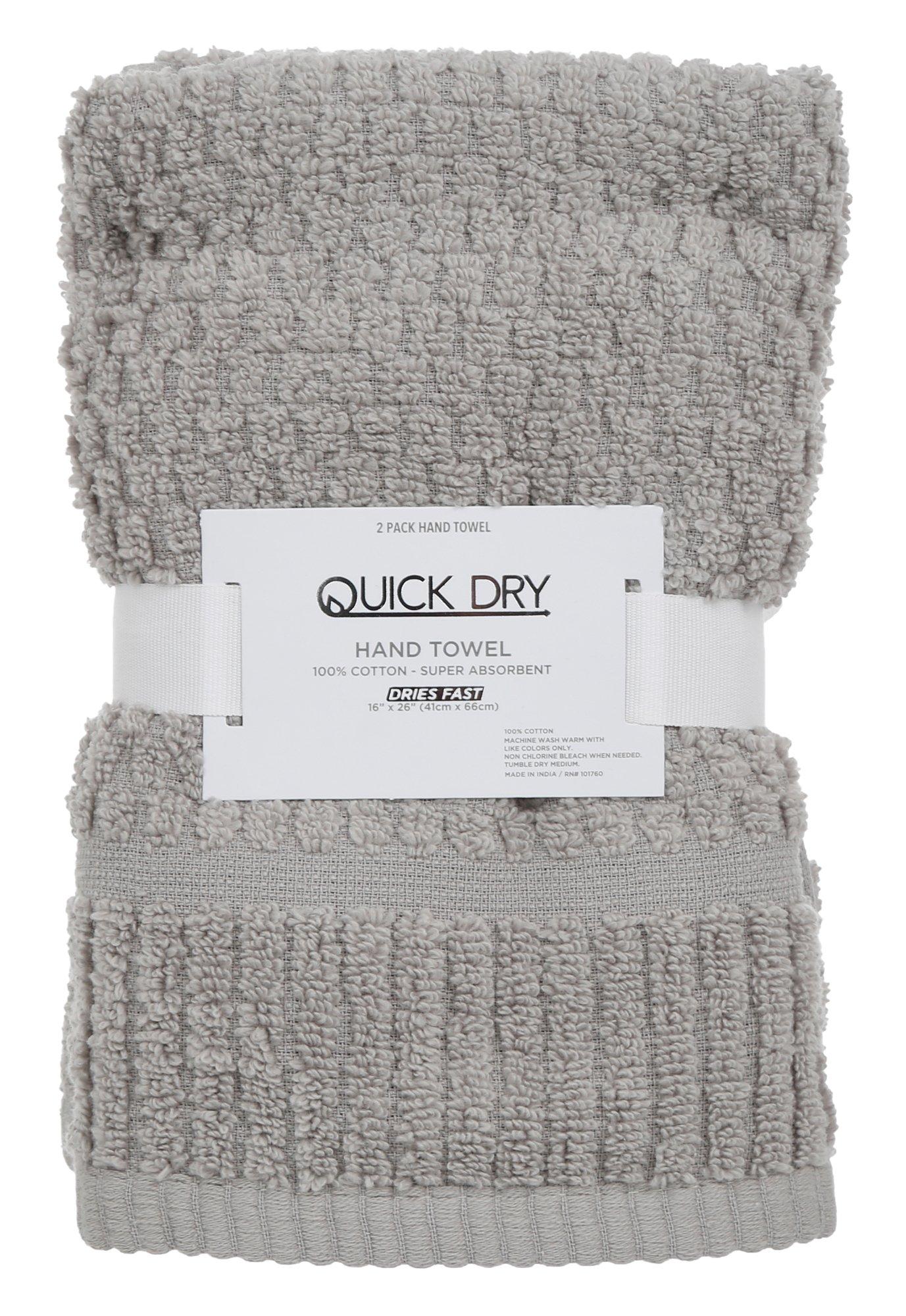2 Pk Ribbed Hand Towels - Grey