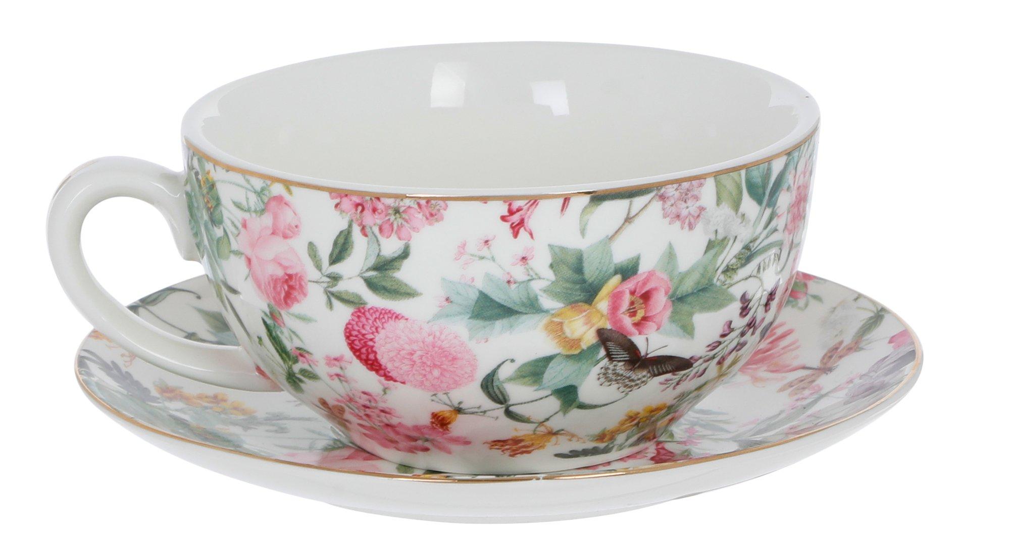 2 Pc Floral Teacup & Plate Set