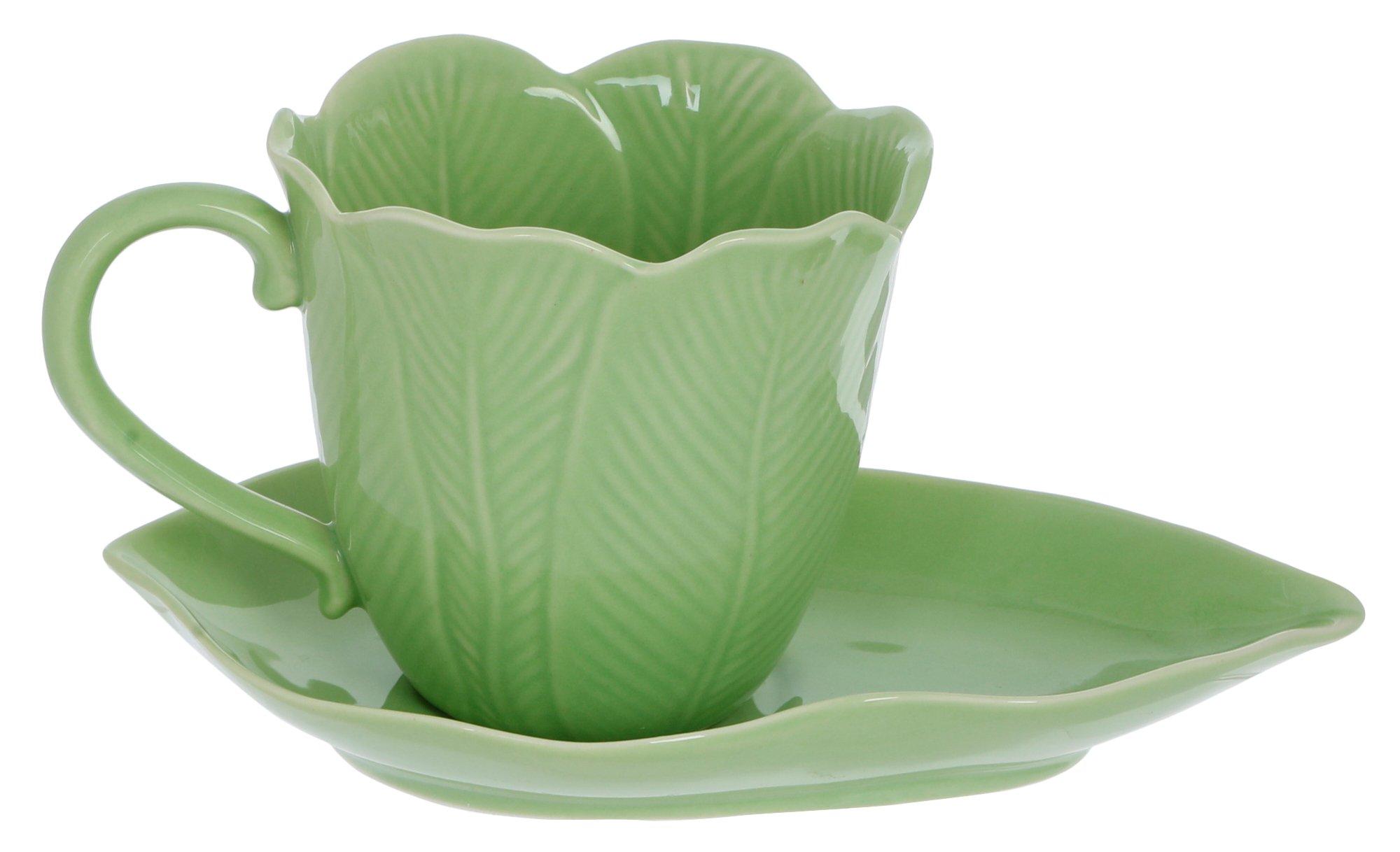 2 Pc Leaf Teacup & Plate Set