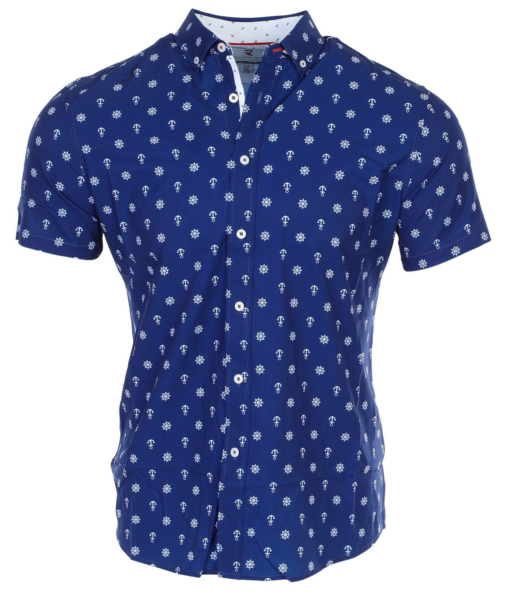 Men's Nautical Anchor Print Button Down Shirt