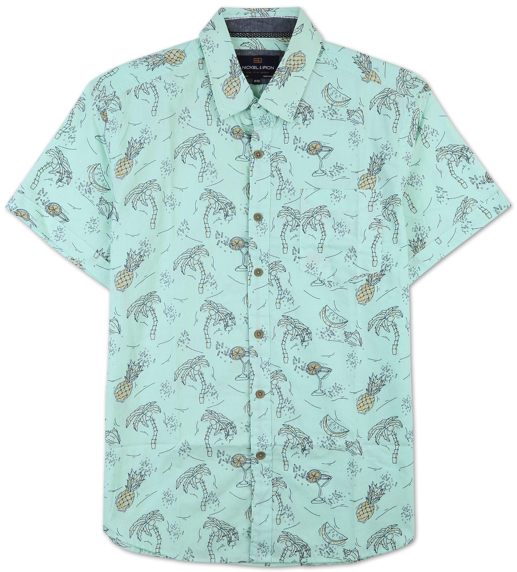 Men's Tropical Print Button Down Shirt