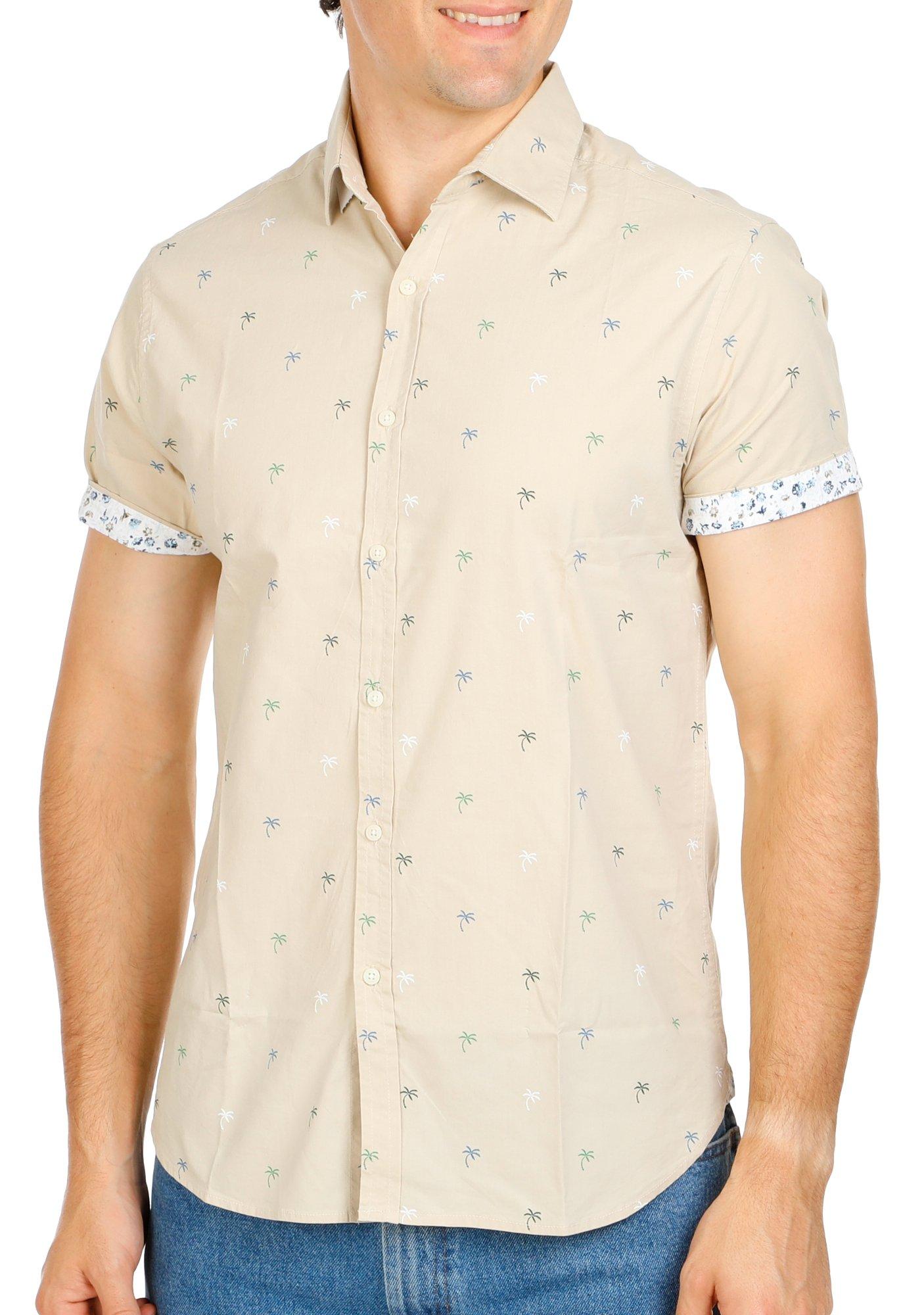 Men's Short Sleeve Palm Tree Print Button Down Shirt