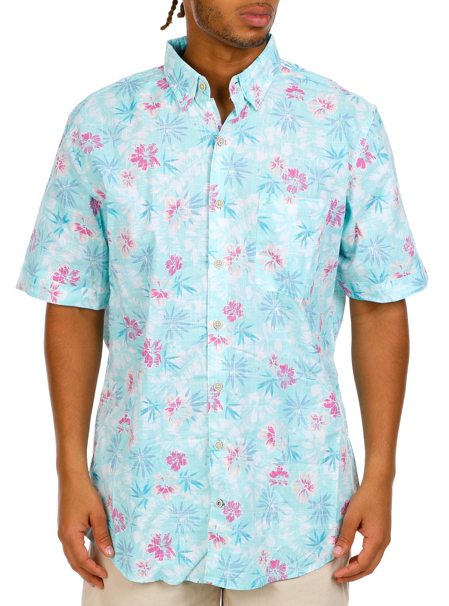 Big Men's Floral Print Button Down Shirt