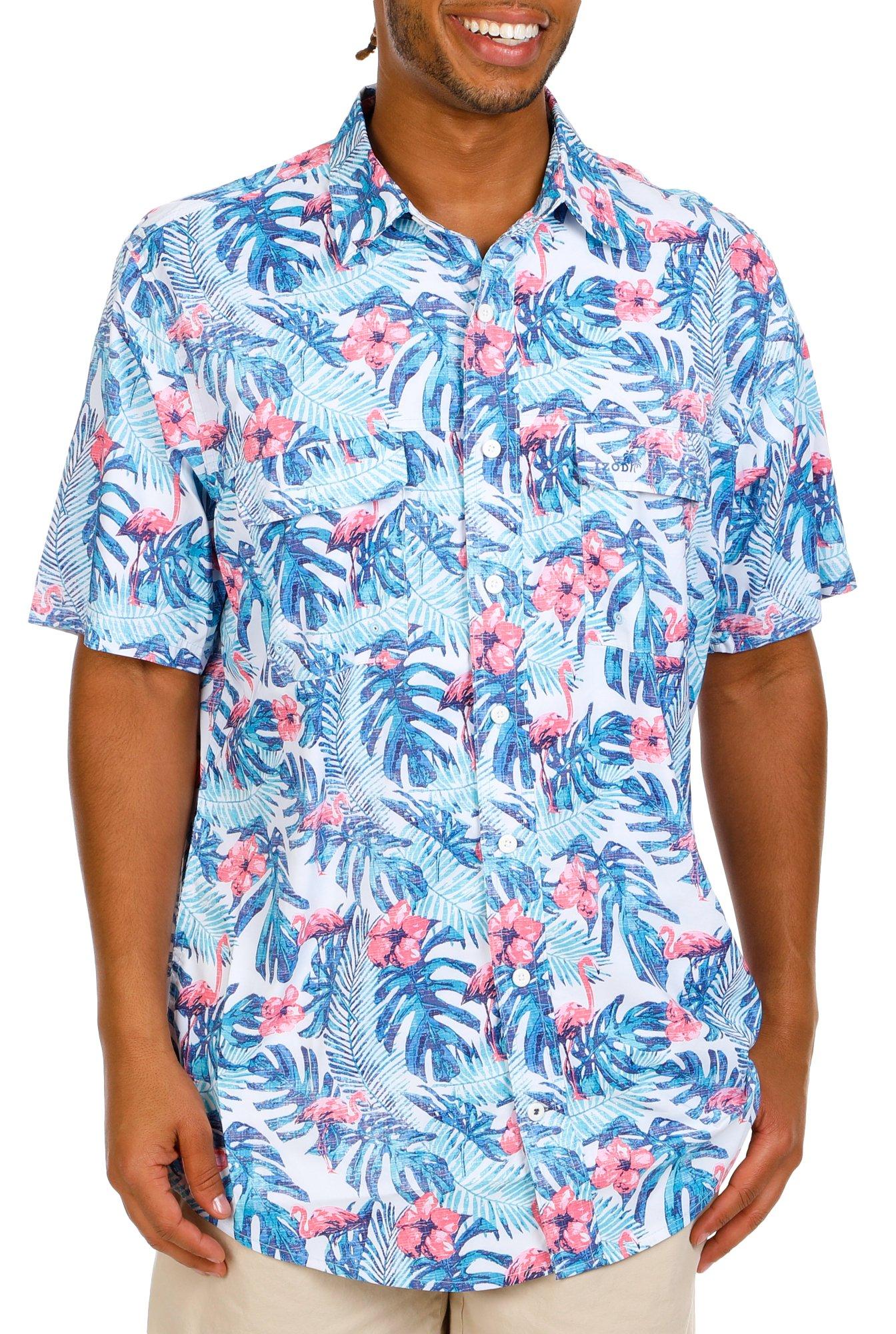 Men's Tropical Floral Print Button Down Shirt