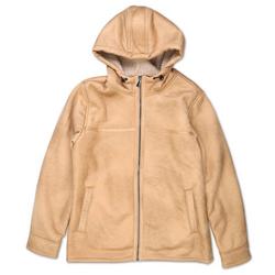 Men's Faux Suede Full Zip Hooded Jacket - Tan