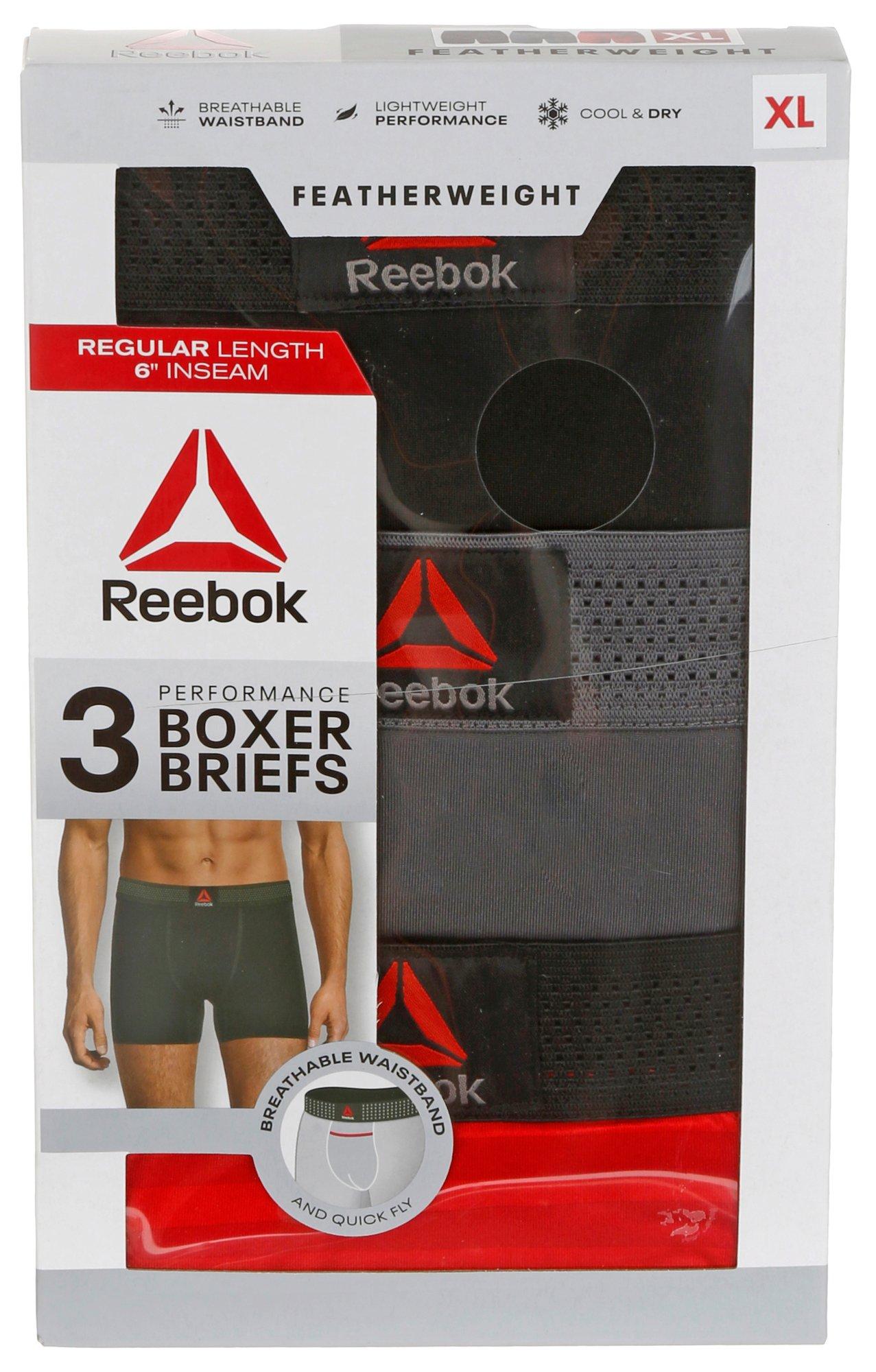 Reebok Men's Featherweight Performance Boxer Briefs Underwear, 6 Inch,  3-Pack 
