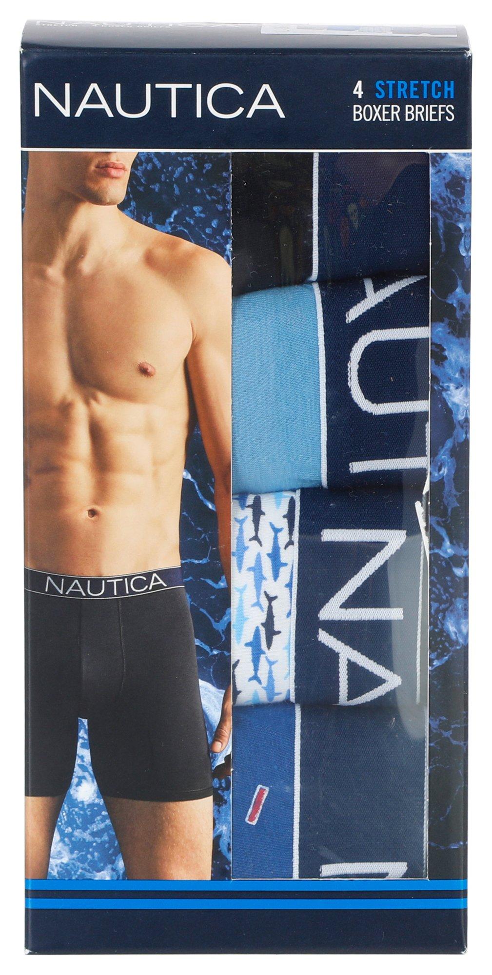 NAUTICA Cotton Stretch 3 Pk Blue Yellow Boxer Briefs Underwear NEW Mens S