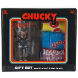 3 Pack Chucky Socks and Pint Glass Gift Set
