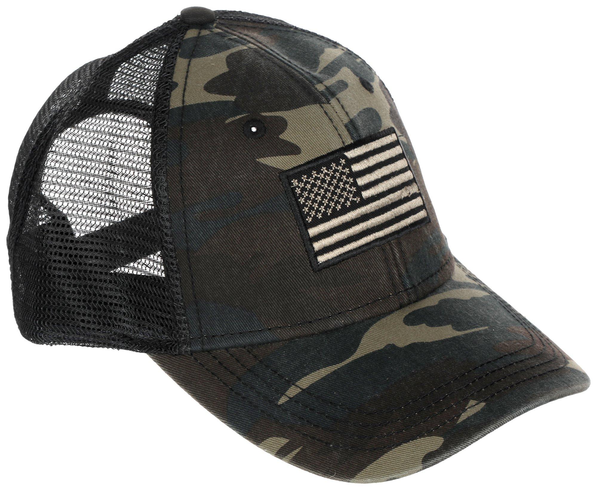 Men's Camo American Flag Mesh Hat - Green/Black
