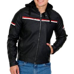 Men's Moto Faux Leather Hooded Jacket - Black