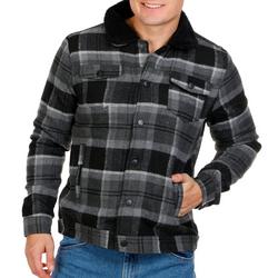 Men's Plaid Button Down Hooded Jacket - Black