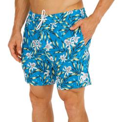 Men's Floral Print Swim Shorts - Blue