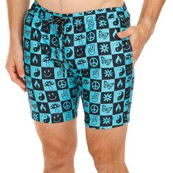 Men's Checkered Graphic Swim Shorts - Blue