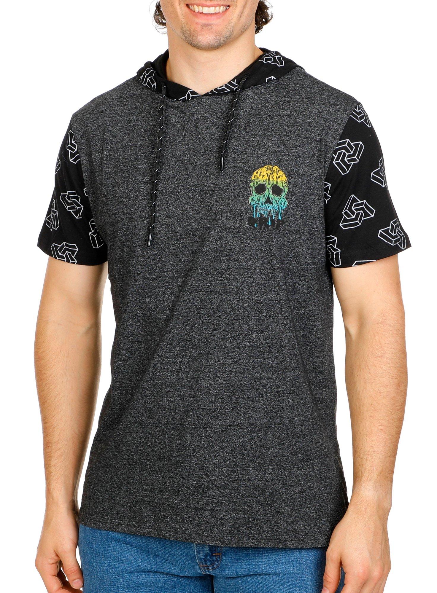 Men's Colorblock Skull Graphic Hooded Shirt