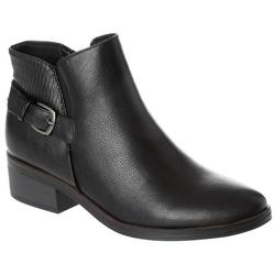 Women's Faux Leather Solid Buckle Ankle Boots - Black