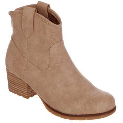 Women's Faux Leather Mid Western Ankle Boots - Tan