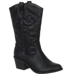 Women's Faux Leather Cowboy Boots - Black