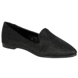 Women's Solid Smoker Faux Leather Flats - Black