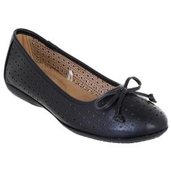 Women's Faux Leather Perforated Flats - Black