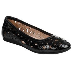 Girls Patent Leather Perforated Floral Flats
