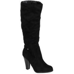 Faux Suede Bouncy Tall Boots - Black