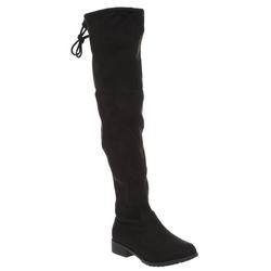 Women's Faux Suede Flat Knee High Boots - Black