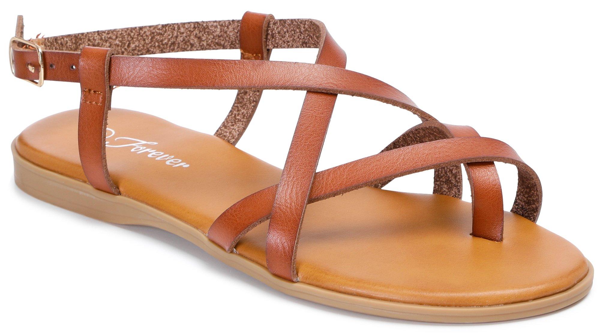 Women's Faux Leather Toe Loop Flat Sandals