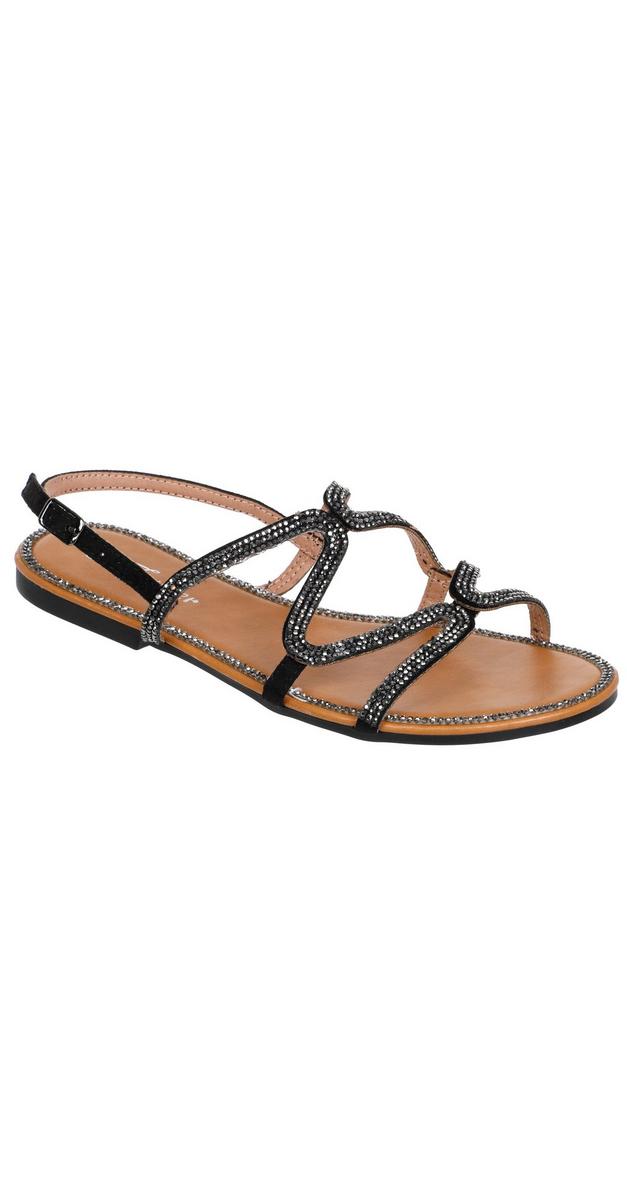 Women's Fannie Rhinestone Flat Sandals - Black | bealls