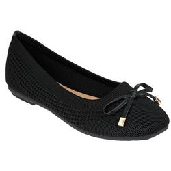 Women's Solid Cable Knit Flats - Black