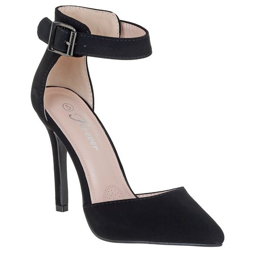 Women's Pointed Toe Faux Leather Heels - Black