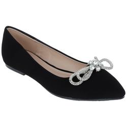Women's Faux Suede Crystal Bow Flats
