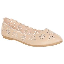 Women's Perforated Floral Flats - Tan