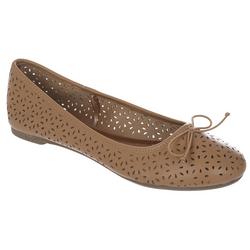 Women`s Perforated Bow Flats - Brown