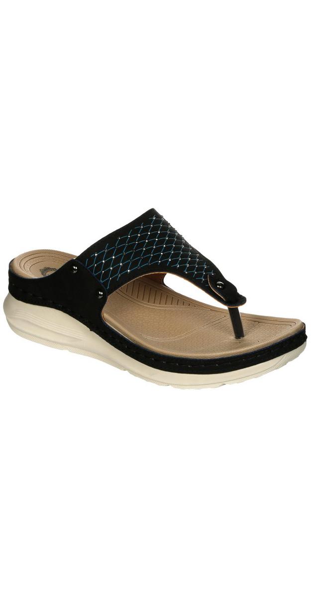 Women's Studded Comfort Wedge Thong Sandals - Black | bealls