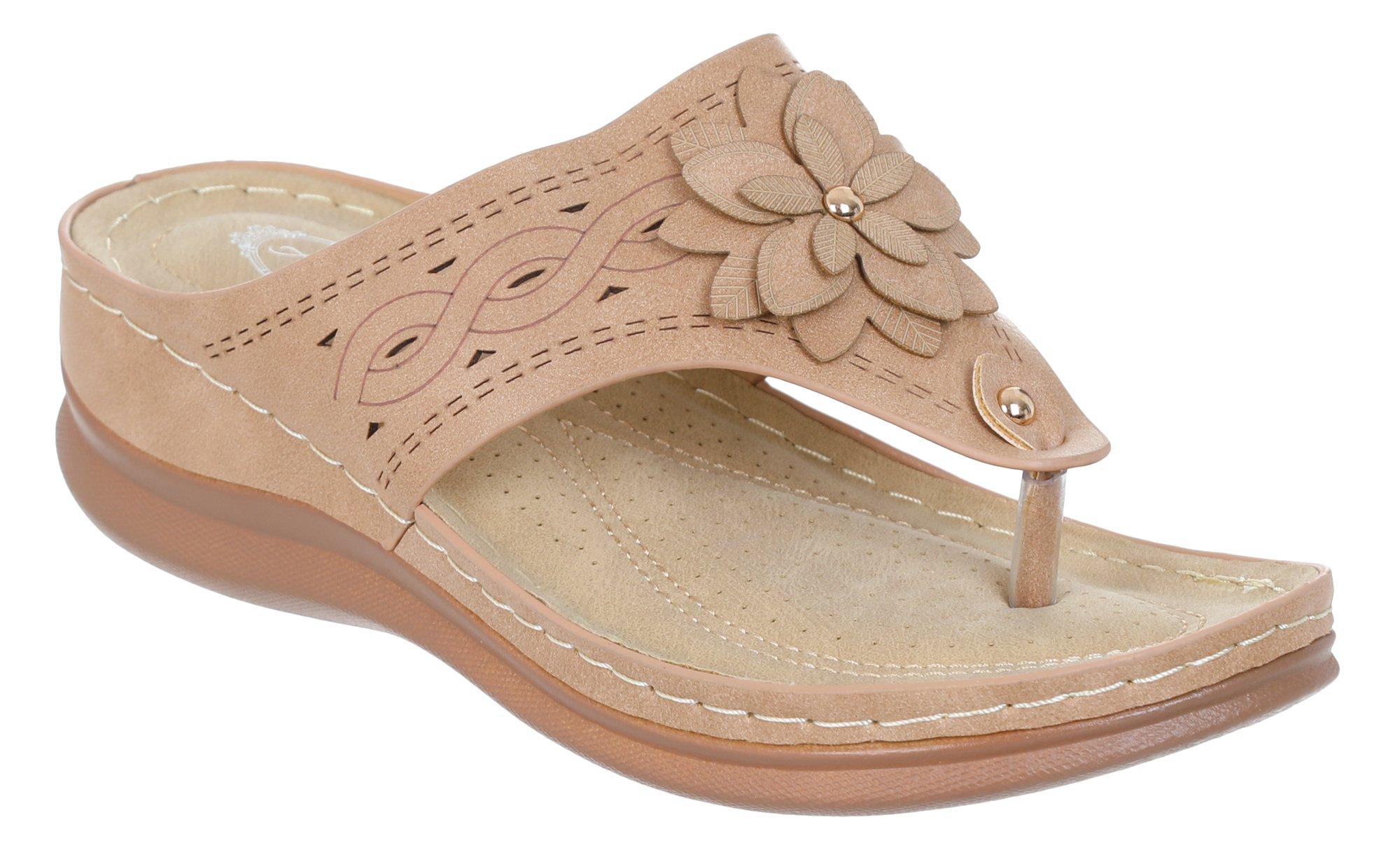 Women's Floral Wedge Thong Sandals