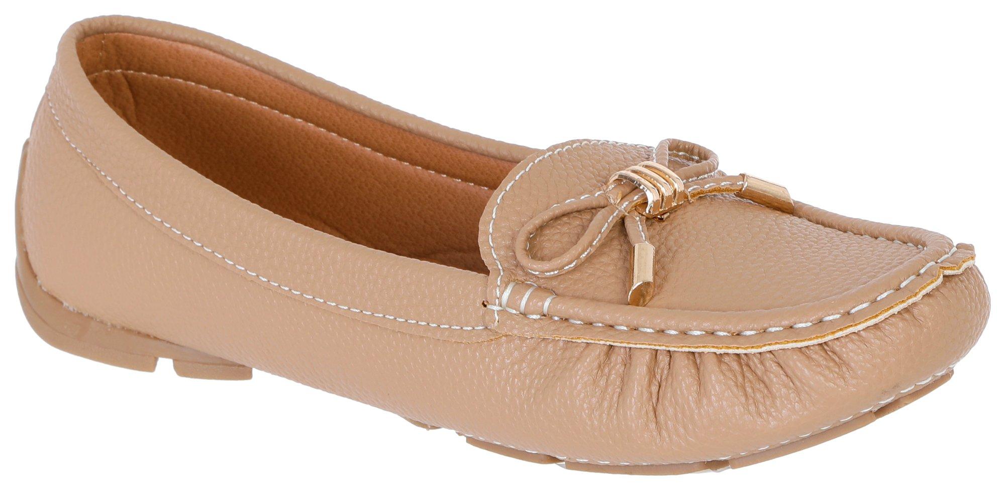 Women's Pebbled Faux Leather Bow Moccasins