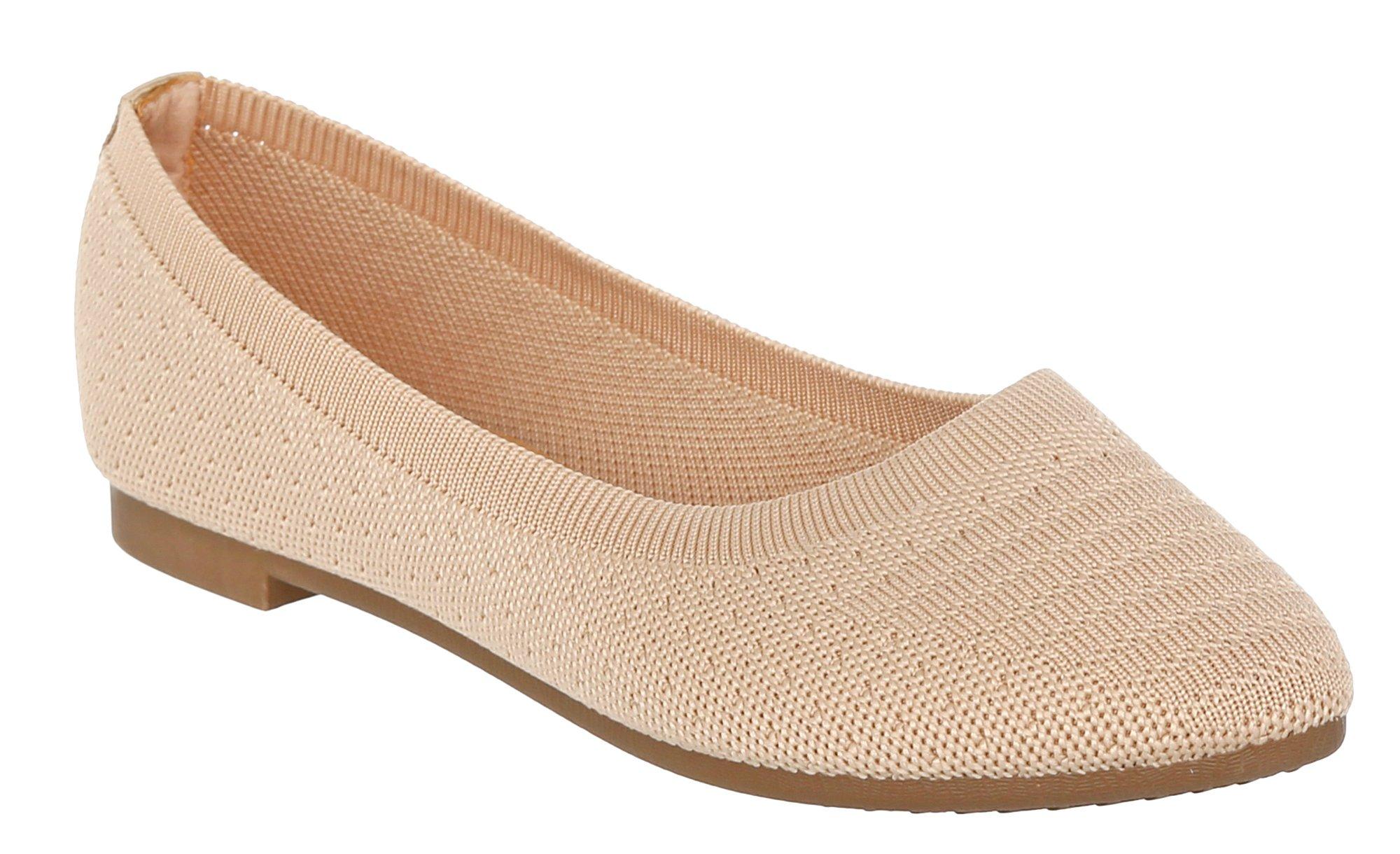 Women's Solid Weave Knit Flats- Beige