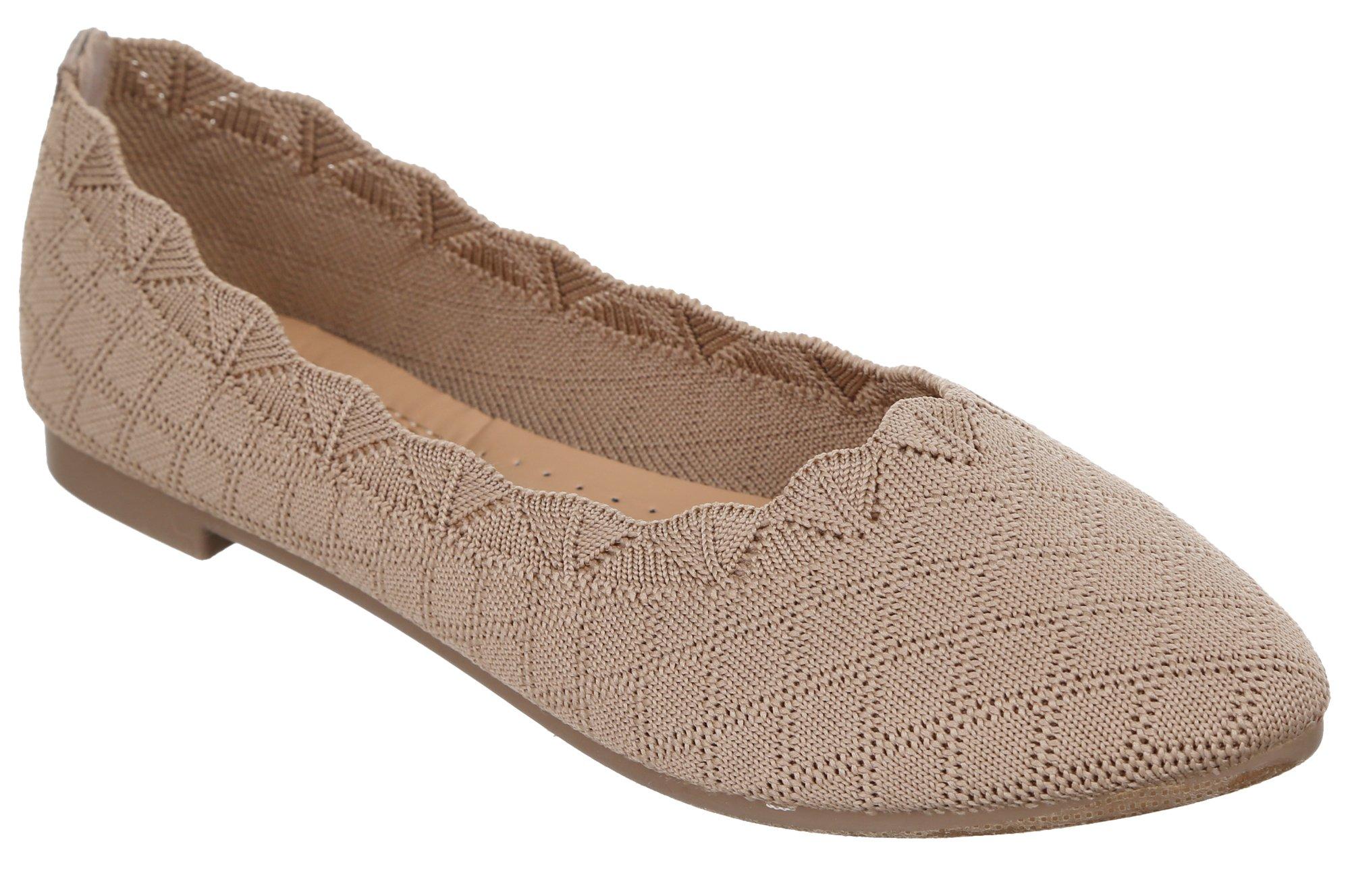 Women's Perforated Scallop Trim Flats - Taupe