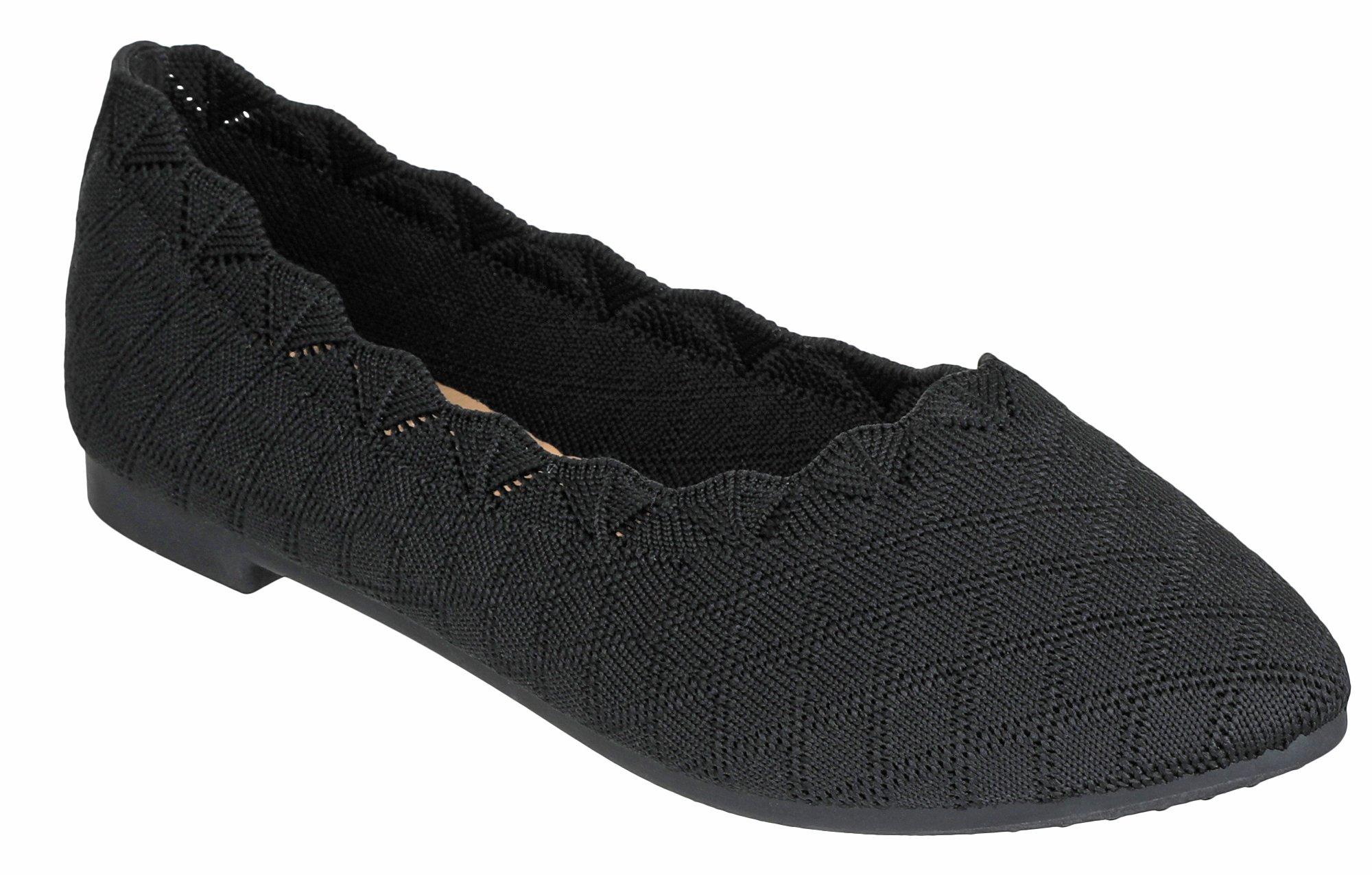 Women's Perforated Scallop Trim Flats - Black