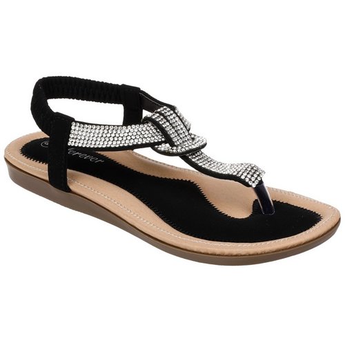 Women's Jeweled Flat Sandals - Black