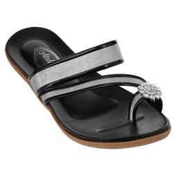 Women's Jeweled Toe Loop Sandals - Black