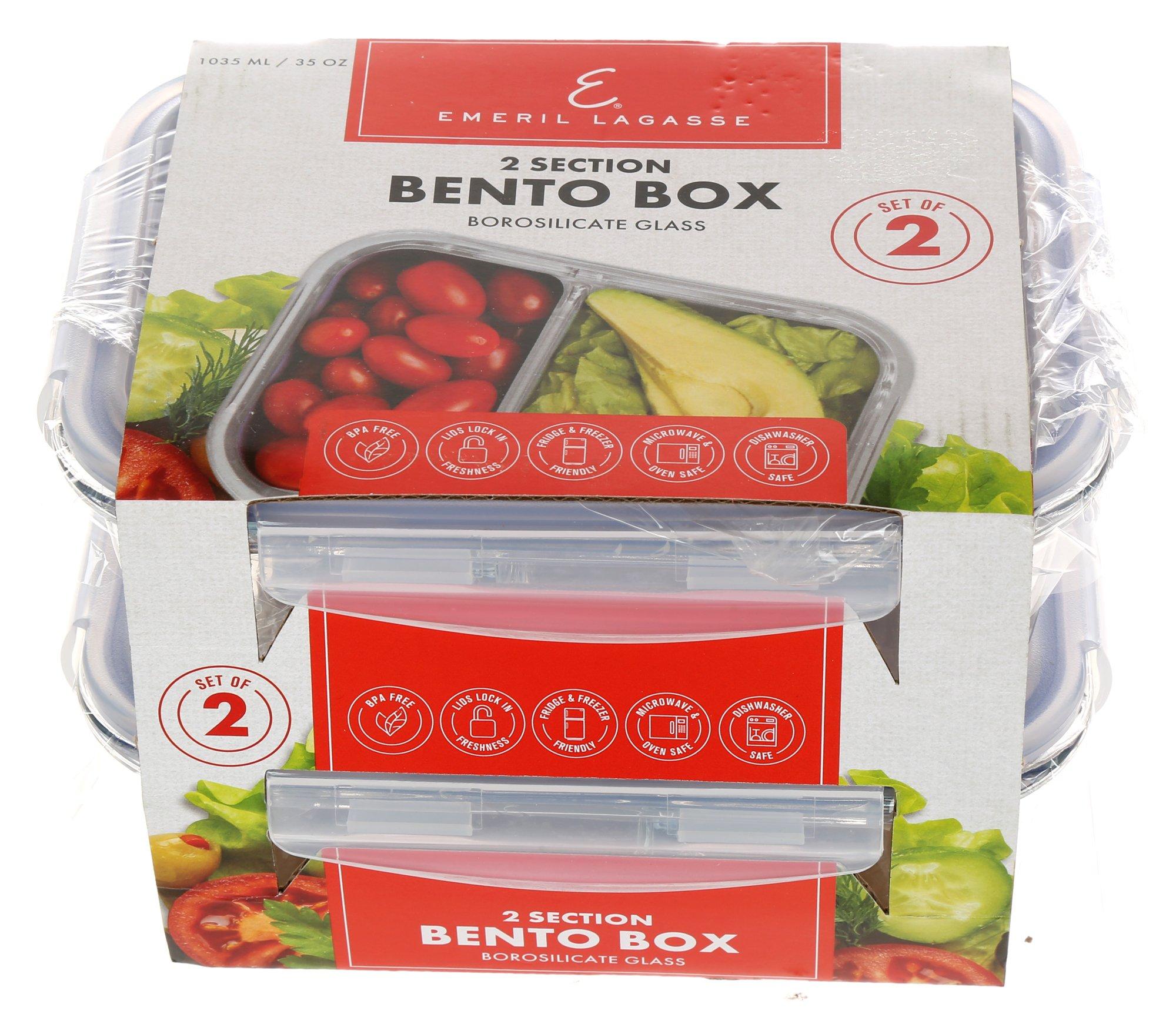 2 Pk Glass Bento Boxes with Lids